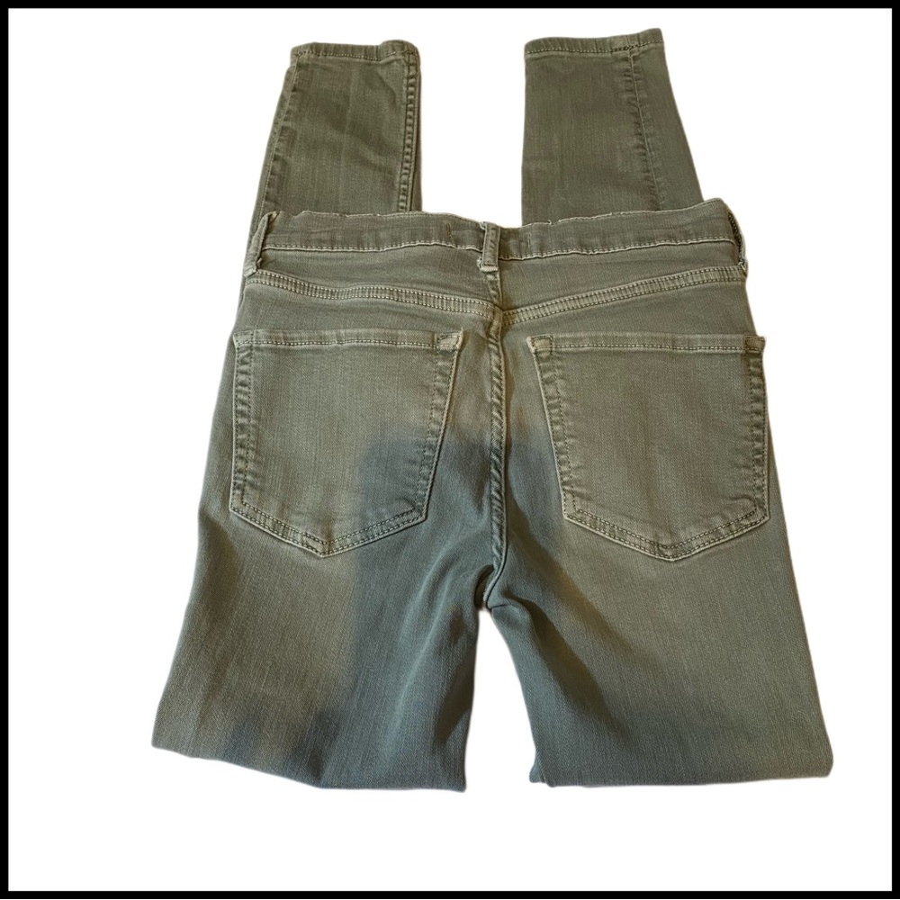 FREE PEOPLE HIGH-WAISTED OLIVE GREEN DISTRESSED SKINNY JEANS - Picture 5 of 12